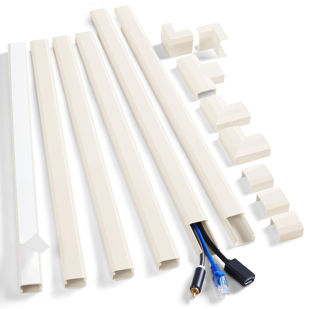 ZhiYo Cord Cover Wall Kit, 94.5in Cord Hider Wall Mounted TV, Wire Covers for Cords, Paintable Wire Hiders for TV On Wall, TV Cable Hider Wall Kit, Wall Cord Concealer, 6 x L15.7in W0.98 H0.5in, Beige