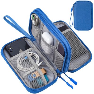 CAAORDKSO Travel Cord Organizer Case, Electronic Accessories Bag, Tech Electronic Case, Electronics Travel Organizer Bag for Cable, USB, Cord, Charger, Phone, Power Bank, Earphone (Blue, Large)