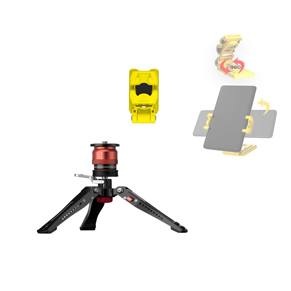 IFOOTAGE CB3 Base Tripod Pedal with Aluminum Phone Tripod Mount w Cold Shoe Mount,Yellow