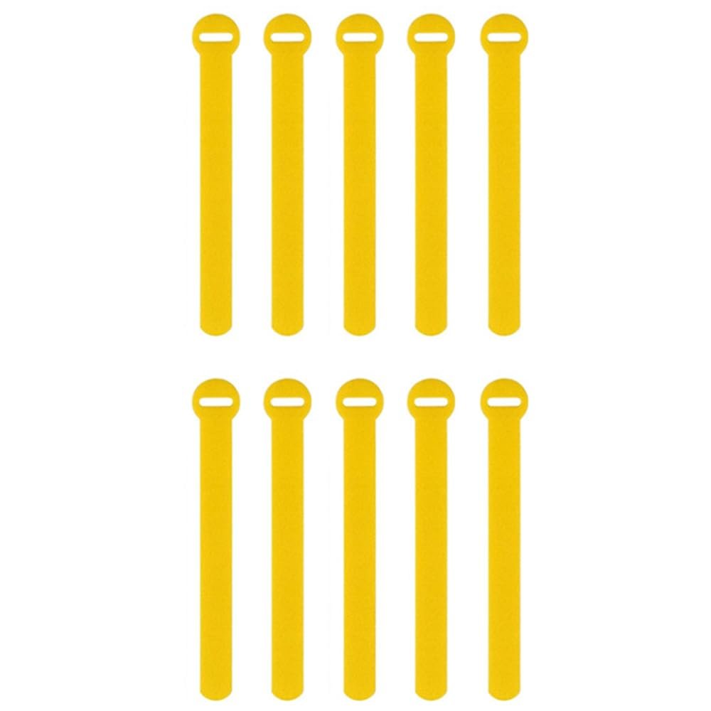 10 Pack Electrical Cable Label, 100mm Nylon Cable Tie, Office Wire Management Tool with Loop & Hook, Adjustable Straps for Data Cables Power Charging Wire Cords (Yellow)