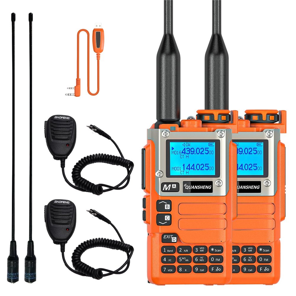 2 Pack QUANSHENG UV-K5(8) Two Way Radio Long Range UV-K6 Walkie Talkie NOAA Weather Forecast DTMF Hanheld Radio UV-K5 8 USB-C Charging Orange with Headset and 771 Antenna