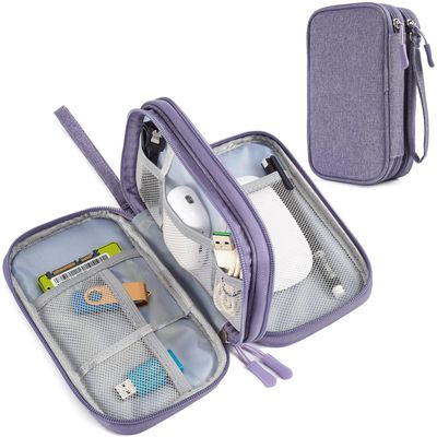 CAAORDKSO Travel Electronic Organizer Pouch Bag, Waterproof Portable Electronic Accessories Storage Multifunctional Case for USB, Cable, Cord, Charger, Phone, Power Bank, Earphone (Purple, Large)