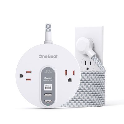 10 Ft Flat Plug Extension Cord with USB C - Power Strip Surge Protector with 2 Widely AC Outlet and 3 USB, Small Desktop Charging Station with 10 ft Power Cord, Compact for Travel Home Office (490J)