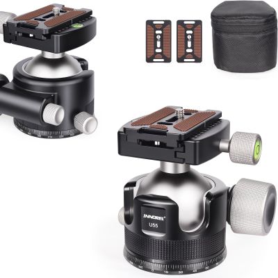 Low Profile Ball Head 55mm Tripod Ball Head,INNOREL U55 All Metal Heavy Duty 360 Panoramic Tripod Head with 3 Arca Swiss Quick Release Plates for Tripod, Monopod, DSLR, Camera Max Load 66lbs/30kg