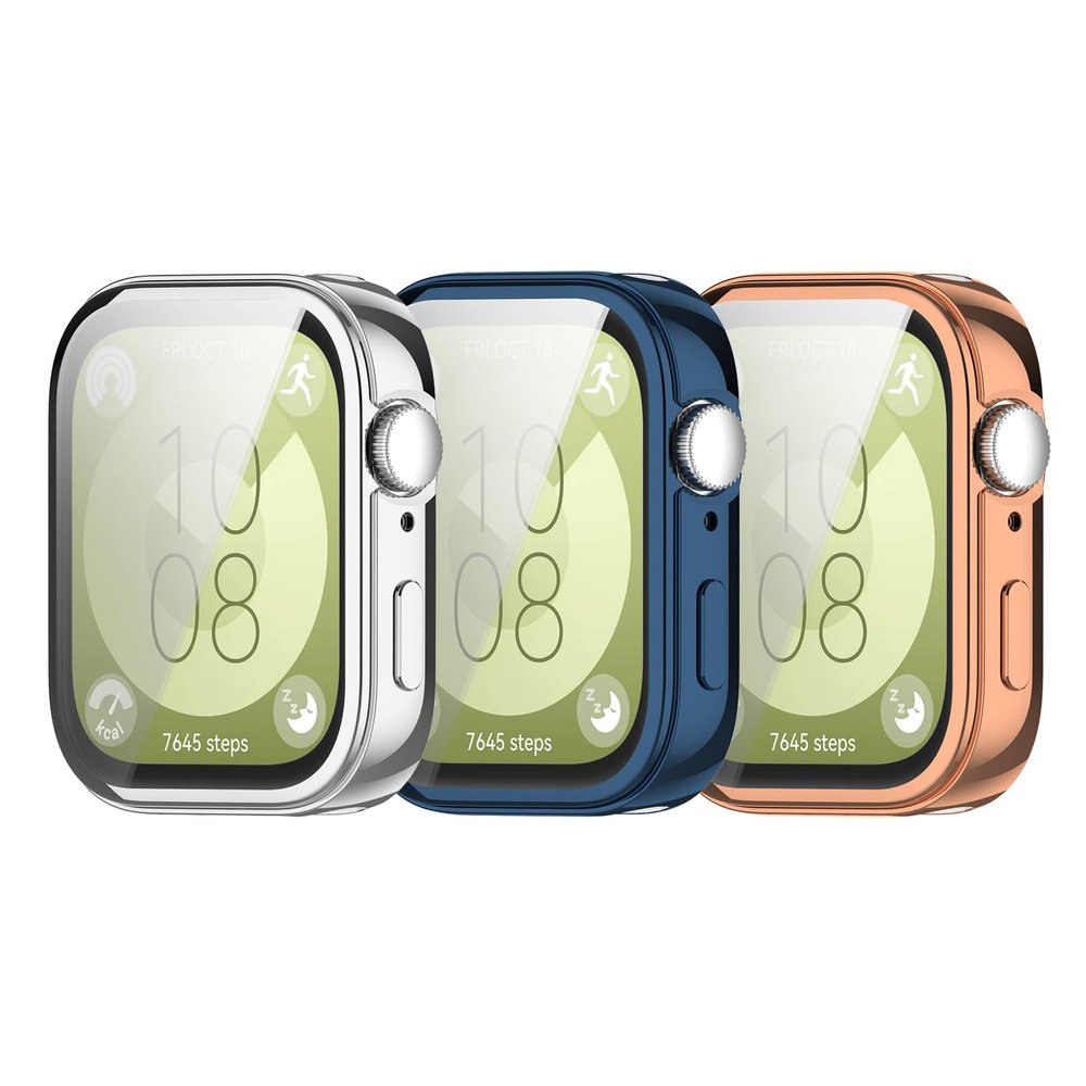 Compatible for Huawei Watch FIt 3 TPU Protector Watch Case Protective Cover Frame Bumper Compatible for Huawei Watch FIt 3 Smartwatch Accessories (Silver/Blue/Rosegold)