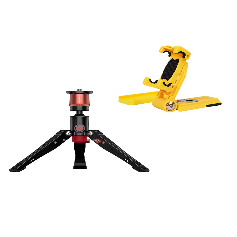 IFOOTAGE CB3 Base Tripod Standard with Aluminum Phone Tripod Mount w Cold Shoe Mount,Yellow