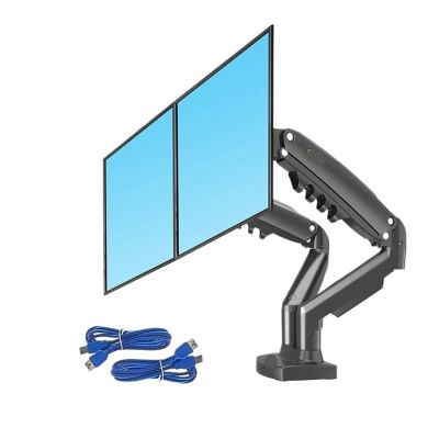 CUFTOBJM F160 Gas Spring 360 Degree Desktop 17"-27" Dual Monitor Stand Arm with USB3.0 Monitor Mounting Bracket, Each Load 2-9kg(Color:Black with 2xUSB3.0)