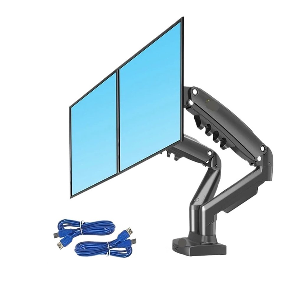 CUFTOBJM F160 Gas Spring 360 Degree Desktop 17"-27" Dual Monitor Stand Arm with USB3.0 Monitor Mounting Bracket, Each Load 2-9kg(Color:Black with 2xUSB3.0)