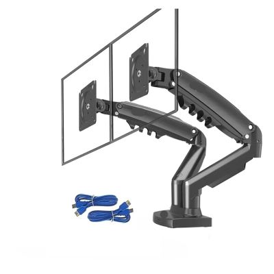 JFUDJKLI F160 Gas Spring 360 Degree Desktop 17"-27" Dual Monitor Stand Arm with USB3.0 Monitor Mounting Bracket, Each Load 2-9kg(Color:Matte Charcoal 2xUSB)