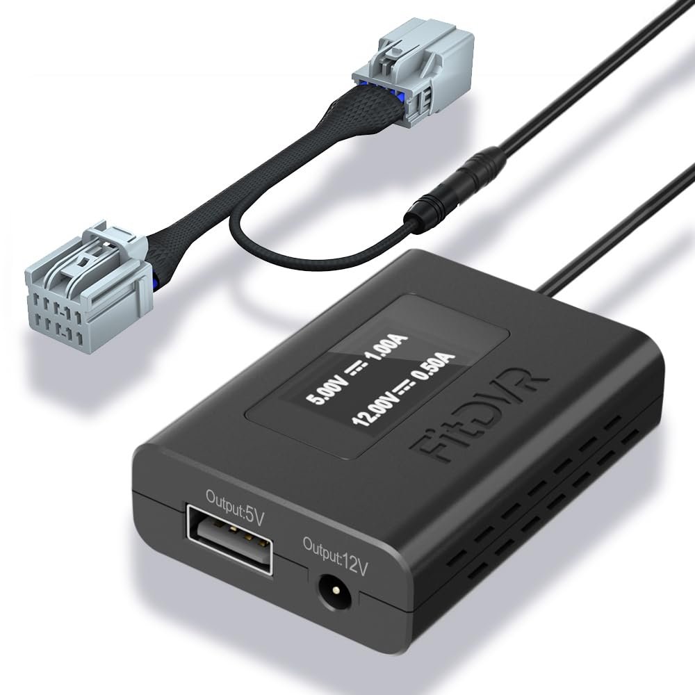 FitDVR Dash Camera Power Adapter (10-Pin) for Mazda, Connects to Sun Roof, LED Display, Built-in USB Power Source, Easy to Install, 5V 12V Output, D3-027
