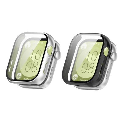 Screen Protector Case Compatible for Huawei Watch Fit 3 PC Full Cover Case Compatible for Huawei Watch Fit 3 Smartwatch (Black+Silver)
