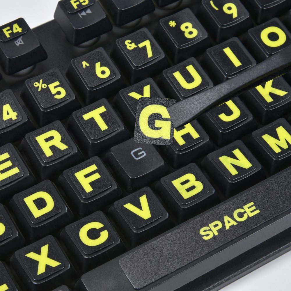 2PCS English Keyboard Stickers Large Letters Full Set - Keyboard Letter Replacement Stickers for Laptop PC Computer, Matte English Keyboard Alphabet Sticker Black Background with Green Lettering
