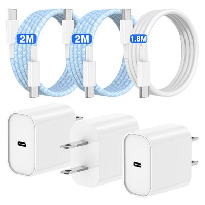 Essri USB C Charger for iPhone 15 Pro Max, 3Pack 6/6/6FT 20W PD Fast Charging, Compatible with iPhone 16/15/15 Plus/Pro Max, iPad Pro/Air/Mini, Blue