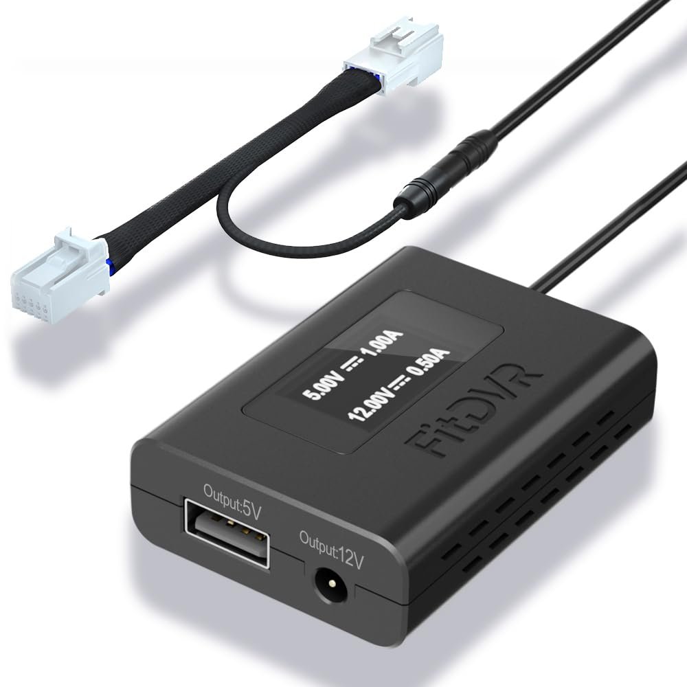FitDVR Dash Camera Power Adapter (10-Pin) for Mazda CX5, CX30, CX9 and More, Connects to Auto Dimming Rearview Mirror, LED Display, Built-in USB Power Source, Easy to Install, 5V 12V Output, D3-026