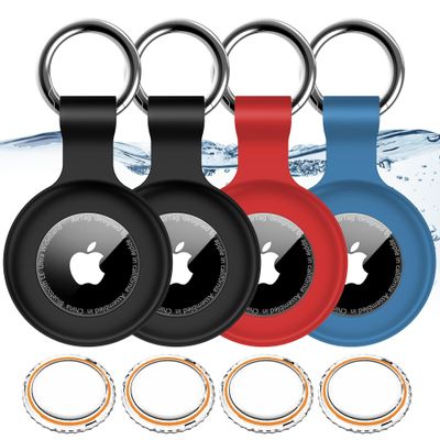 1|2|4Pack for Apple AirTag Holder,for Air Tag 2nd &1st Genaretion,Waterproof GPS Tracker Air Tag Keychain with Cover Anti-Scratch Silicone for Air-Tag Case for Pets,Kids,Luggages-Black+Black+Blue+Red