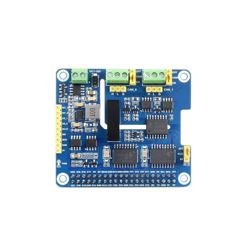 2-Channel Isolated CAN Bus Expansion HAT, Compatible with Raspberry Pi, Dual Chips Solution, Stackable Design for Expanding Multiple CAN Channels (2-CH CAN HAT+)