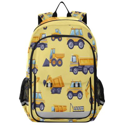 ALAZA Cartoon Construction Truck Excavator Yellow School Backpacks Travel Laptop Bag Kids Bookbag for Girls Boys Teens Women Men