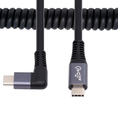 NFHK Stretch Coiled USB-C USB4 Cable 20Gbps 100W 8K Type-C Male to Male Right Angled Cable Power & Data for Laptop Keyboard Tablet