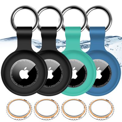 1|2|4Pack for Apple AirTag Holder,For Air Tag 2nd &1st Genaretion,Waterproof GPS Tracker Air Tag Keychain with Cover Anti-Scratch Silicone for Air-Tag Case for Pets,Kids,Luggage-Black+Black+Blue+Green