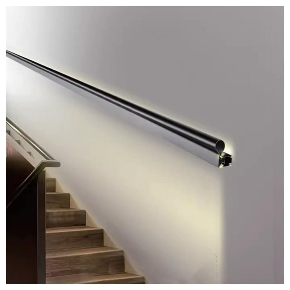 Sxlawesom LED Stair Handrail Aluminum Handrail Round Grab Bar Wall Mounted Safety Hand Rail Indoor Outdoor Stair(Size:39.3"/1m)