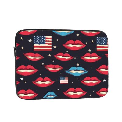 12 inch Laptop Sleeve Bag American flag lips Laptop Bag Shockproof Computer Carrying Cover Slim Briefcase Handbag