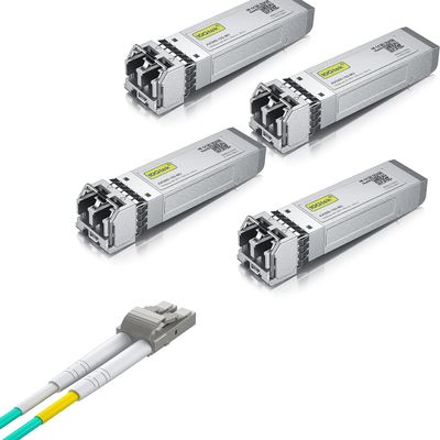 4 Pack of 10GBase-SR SFP+ Transceiver, Compatible with Ubiquiti UniFi UF-MM-10G and 1 Pack of 1M Fiber Patch Cable