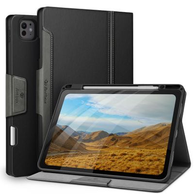 Antbox for iPad Pro 13 Inch Case M5 2025/M4 2024, Built-in Pencil Holder, Supports Pencil Pro/(USB-C), Auto Sleep/Wake, PU Leather (Black)
