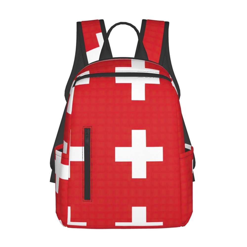 NOUZU Swiss Flag Print Laptop Backpack For Women Men Casual Daypack Bookbag For Work Business Outdoor Travel, Black, SB-122