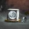 Katutude 3D Carved Crystal Cube Night Light Moon Saturn Planet Crystal Cube Table Lamp USB LED Night Light with Wood Base Glowing Crystal Cube Creative Gift Home Bedroom Decorations - 6cm x 6cm x 6cm view 1