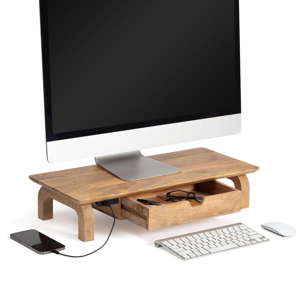 Anji Mountain Monitor Stand - Desktop Organizer & Laptop Riser, Ergonomic Monitor Riser, Space-Saving Monitor Stand for Desk, Durable Construction, Easy Assembly, Ideal for Home & Office,Natural