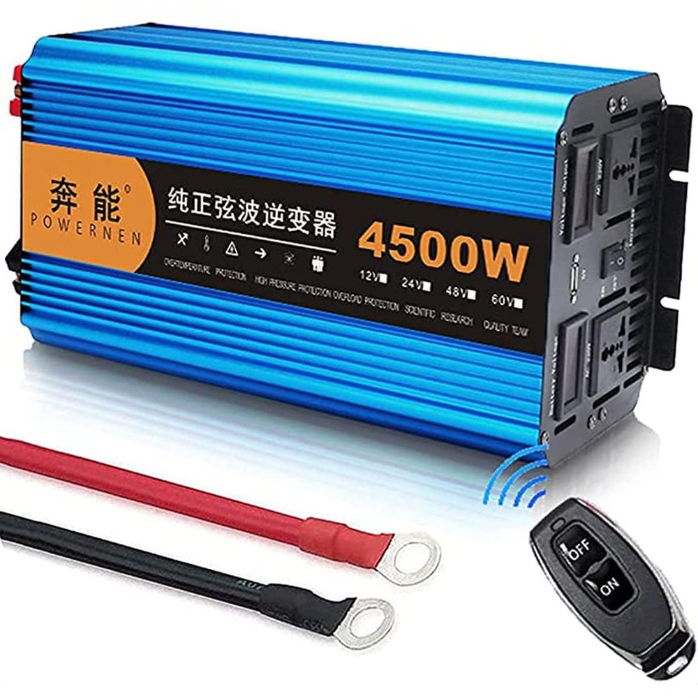 Voltage Converter 12 V 230 V Pure sine Wave 1500 W car Inverter with LCD Display and USB Connection + 2AC sockets + Remote Control Suitable for Cars, Camping, Travel,12V-3000W (24V 4500W)