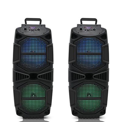 Technical Pro Set of 2, 400-Watt Each Portable Rechargeable Bluetooth Speaker with TWS Dual 8" Colorful LED Woofers, USB Mode, SD Card, FM Radio, Mic Input for Perfect On-The-Go Karaoke, Party Nights