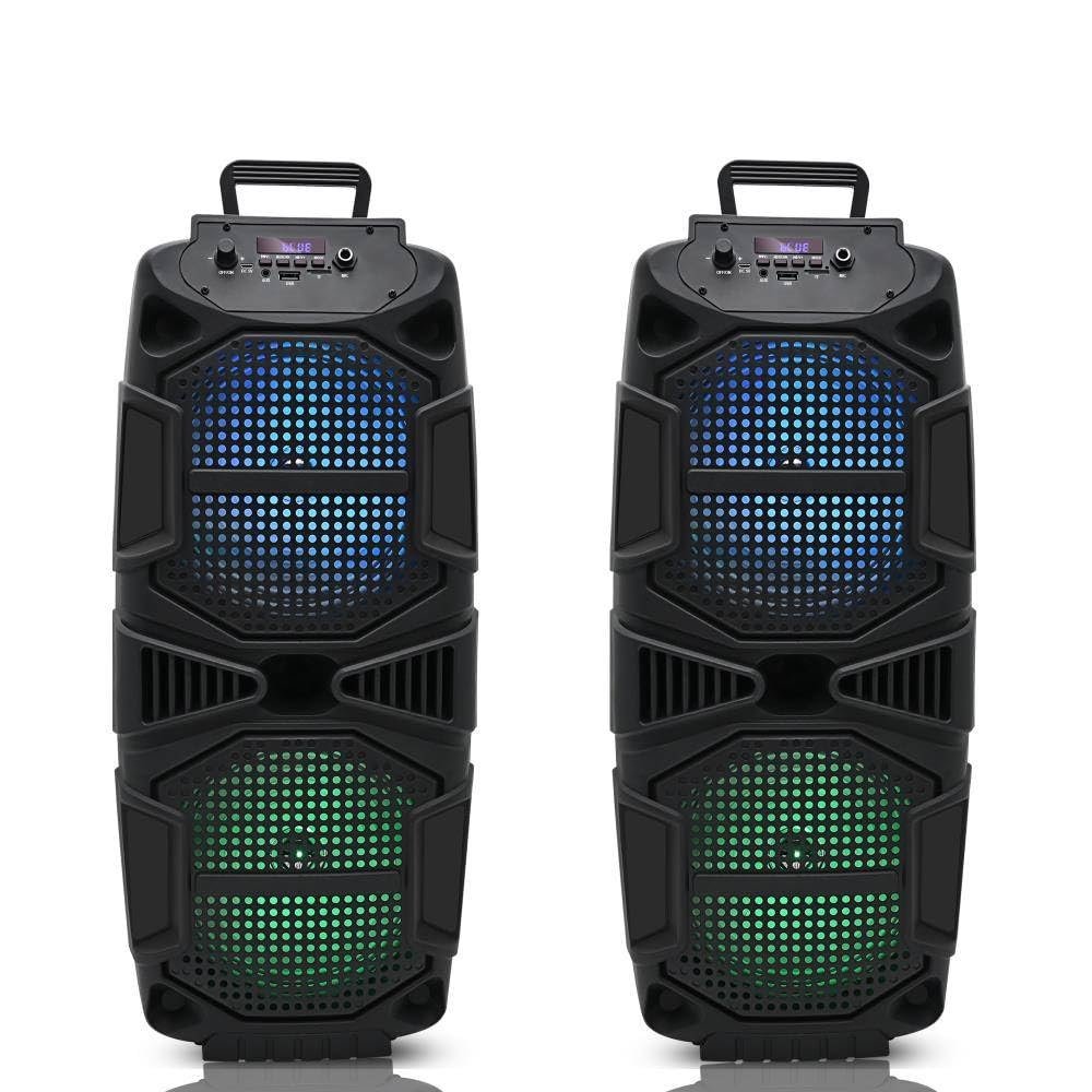 Technical Pro Set of 2, 400-Watt Each Portable Rechargeable Bluetooth Speaker with TWS Dual 8" Colorful LED Woofers, USB Mode, SD Card, FM Radio, Mic Input for Perfect On-The-Go Karaoke, Party Nights