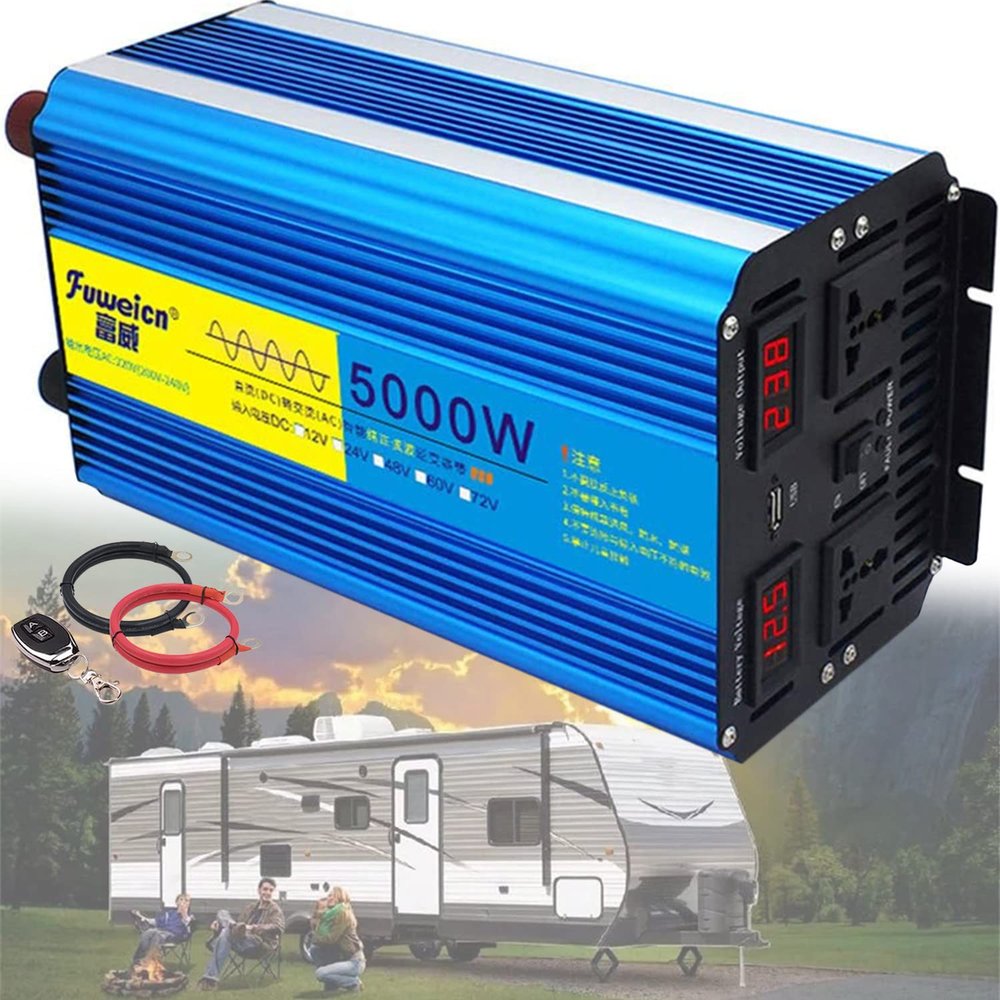 Power Inverter 2000W 3000W 4000W 5000W 6000W 8000W Pure Sine Wave DC 12V 24V 48V 60V 72V to AC 110V 230V Car Converter with Remote Controller, LCD Display and AC Outlets for Camping,3000W-60Vto22