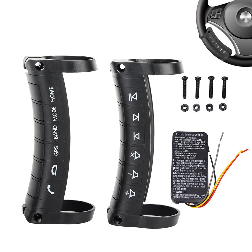 Tomotato Universal Wireless Steering Wheel Control - Compatible with Car DVD/Radio/Navigation Systems, Plug & Play Remote Button(Black)