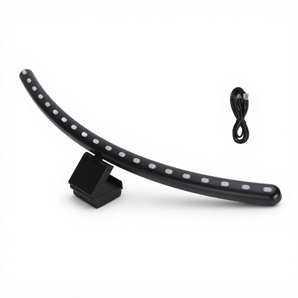 Diyeeni RGB Monitor Light Bar 2-in-1 Dual Light Source, Voice Activated Music Rhythm 7 Colors Curved Eye Caring Computer Lamp Bar with Timer Stepless Dimmer for Office Gaming Desk