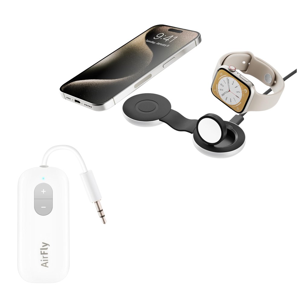 Twelve South AirFly SE Bluetooth Wireless Audio Transmitter Receiver & Twelve South Butterfly 2-in-1 USB-C MagSafe Charger