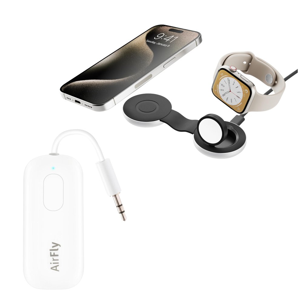 Twelve South AirFly Pro Bluetooth Wireless Audio Transmitter Receiver & Twelve South Butterfly 2-in-1 USB-C MagSafe Charger