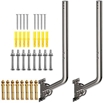 28" Heavy Duty Adjustable Antenna Wall Mount 430 Stainless Steel J-Pole Solid Mast Bracket for Starlink (Adapter Required), TV Antennas, Weather Stations 1.38" OD Pivot Base (2-Pack Sliver)