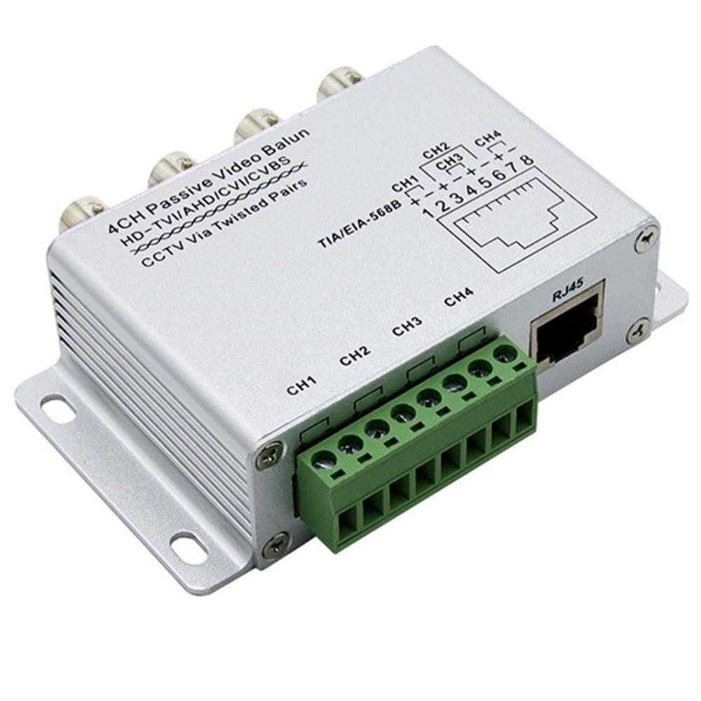Srutueo 4CH Passive Video Balun for TVI CVI AHD Cameras CCTV Via Twisted Pairs UTP Video Balun 4CH Transceiver BNC to UTP RJ45