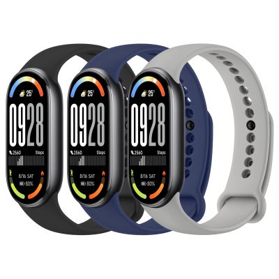 Tobfit 3 Pack Replacement Bands Compatible for Xiaomi Smart Band 10/9/8, Soft Silicone Adjustable Sport Wrist Strap for Women Men, Black/Navy Blue/Grey