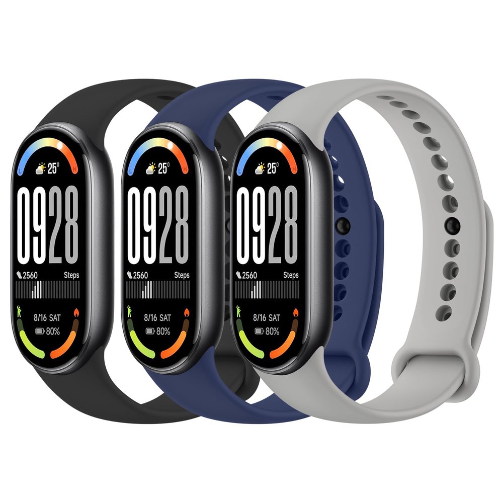 Tobfit 3 Pack Replacement Bands Compatible for Xiaomi Smart Band 10/9/8, Soft Silicone Adjustable Sport Wrist Strap for Women Men, Black/Navy Blue/Grey