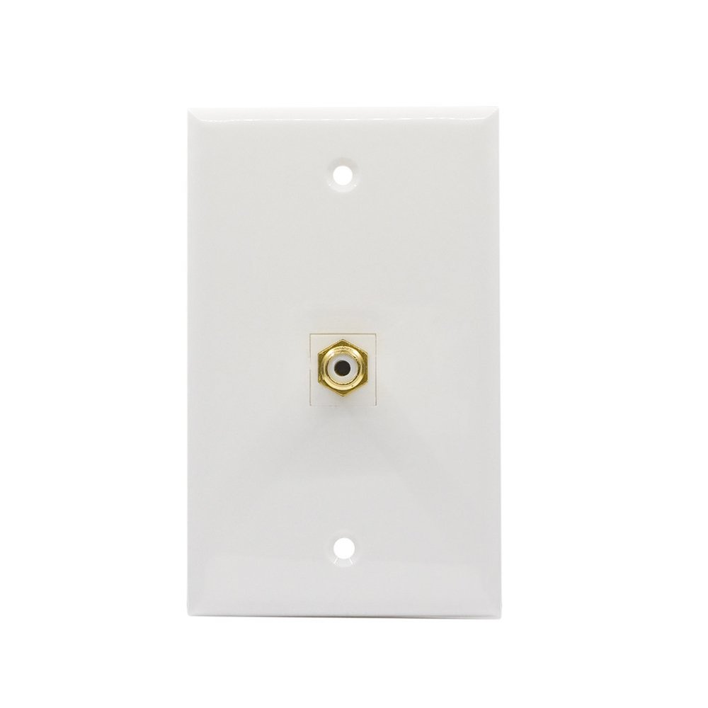 BOPLAT 1 Port RCA Wall Plate Female to Female - Single Gang Kyestone Wall Plate with RCA Connector for Subwoofer Audio Port White