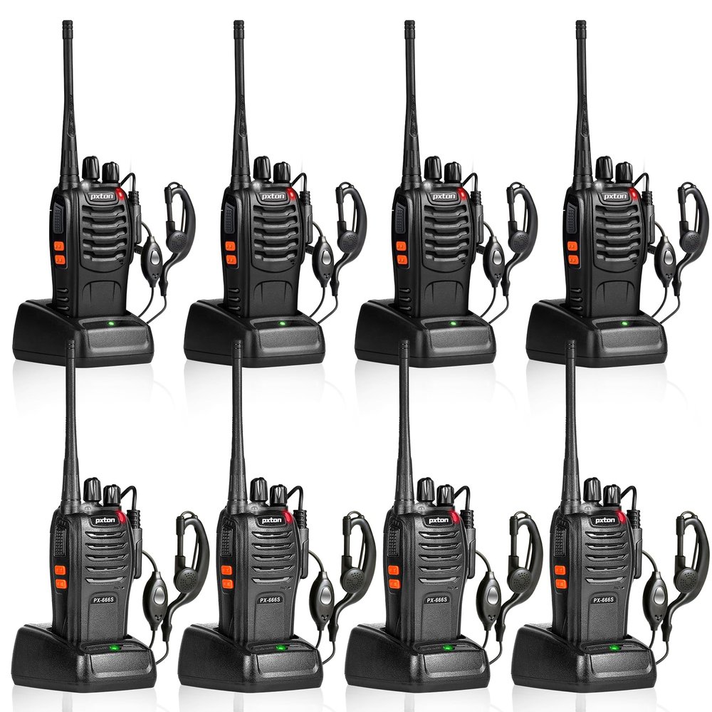 pxton 888S and 666S walkie talkies Long Range Rechargeable for Adults with Headphones and Li-ion Battery,2 Way radios has VOX/Noise Reduction/TOT/Flashlight/Monitoring/Scan Function8 Pack