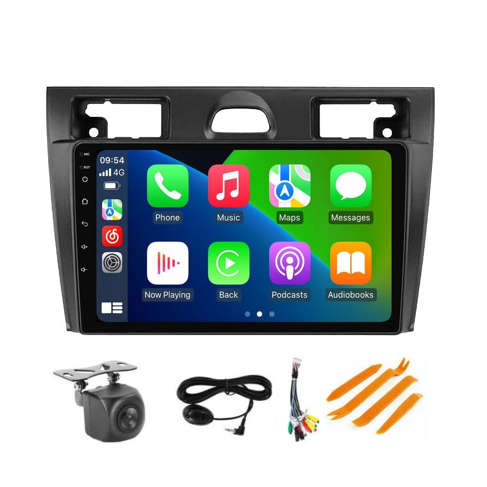 8Core 8+128GB Car Radio Stereo for Ford Fiesta MK5 2002-2008 Dash Kit Car GPS Navigation,9" IPS Touch Screen Head Unit with Car-Play & Android Auto/SWC/DSP/Rear View