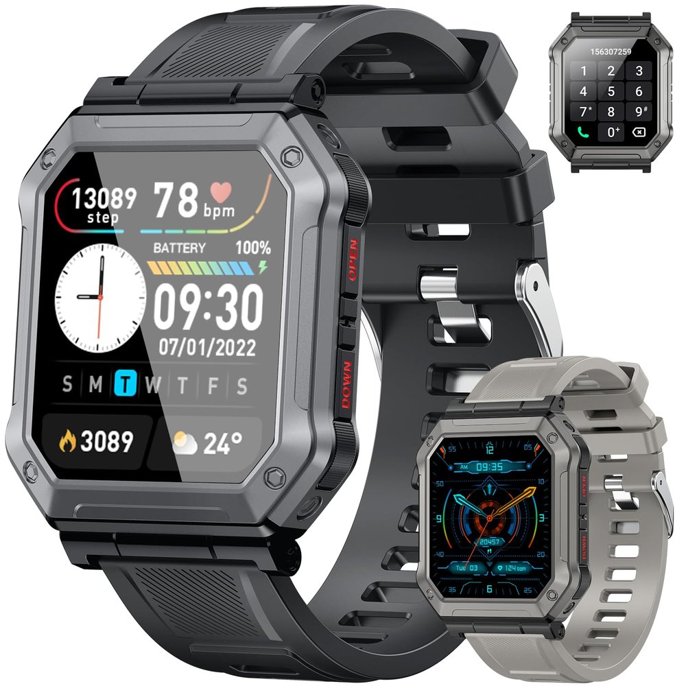 Smart Watch for Men Fitness Tracker: Military Smart Watches for Men Digital Mens Watches Make/Answer Call Running Waterproof Smartwatch Android Phones iPhone Samsung Compatible Heart Rate Monitor