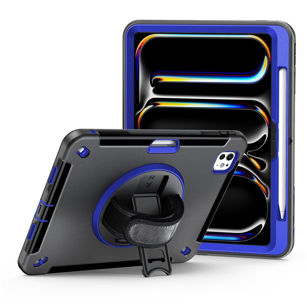 AdirMi Case for iPad Pro 13-inch (M4, 2024, 7th Gen), Upgraded Military Grade Shockproof Cover with Built-in Screen Protector & 360 Rotating Stand & Handle & Shoulder Strap,Navy Blue