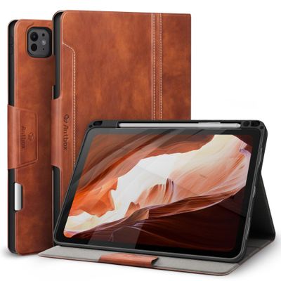 Antbox for iPad Pro 11 Inch Case M5 2025/M4 2024, Built-in Pencil Holder, Fully Supports Pencil Pro/USB-C, Auto Sleep/Wake Function Vegan Leather (Brown)