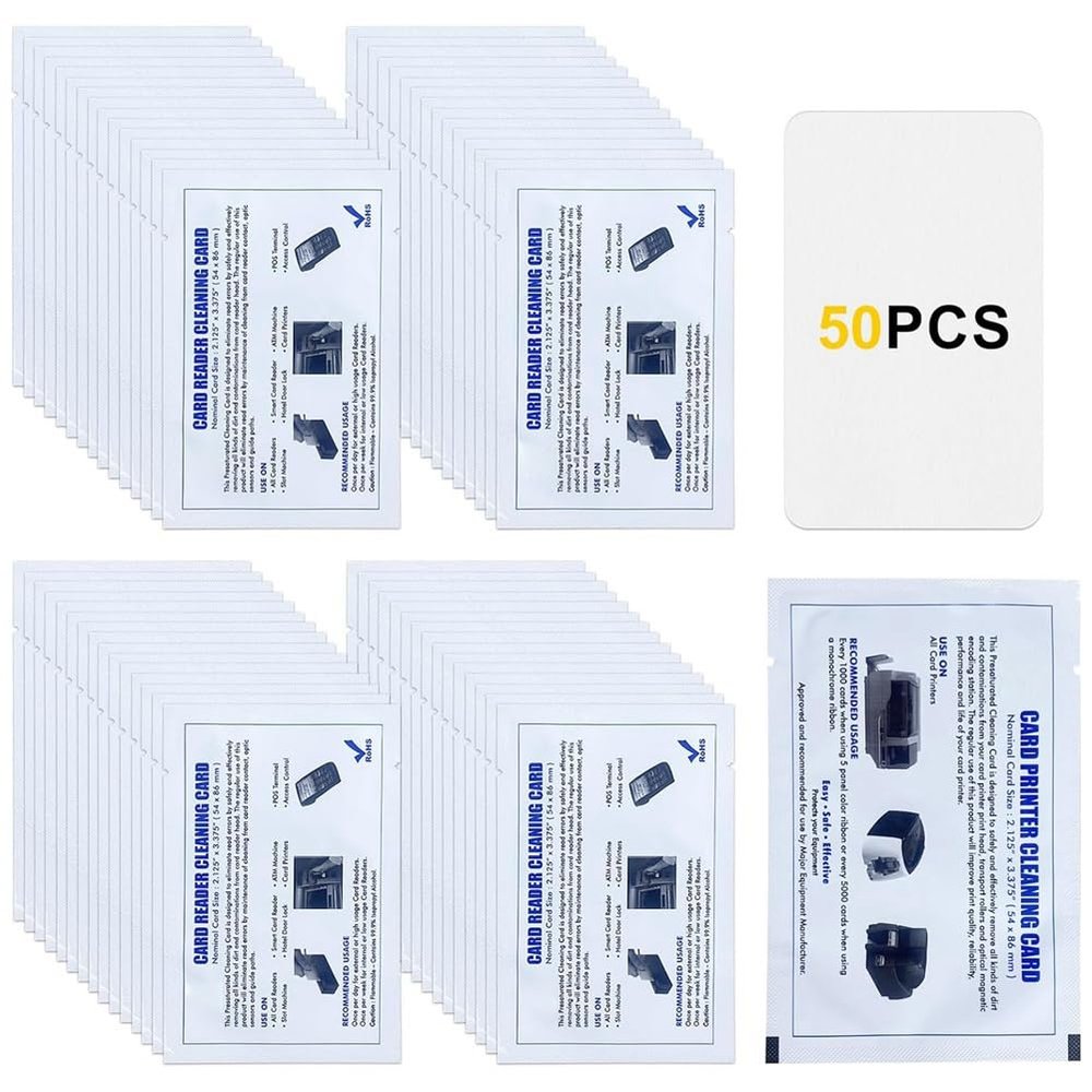 Srutueo 50 Piece Dual Side Card Reader Cleaner CR80 Card Reader Cleaning Cards White POS Swipe Terminal Cleaning Cards, 500438335