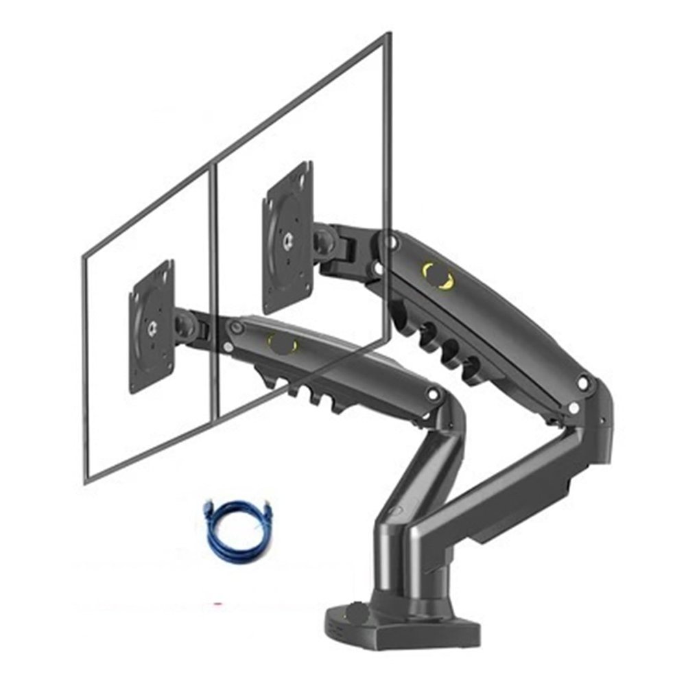 JFUDJKLI F160 Gas Spring 10"-27" Dual Monitor Desktop Stand Stand 2-9kg Arms 360 Rotate Computer Screen(Color:with 1xUSB Cable)